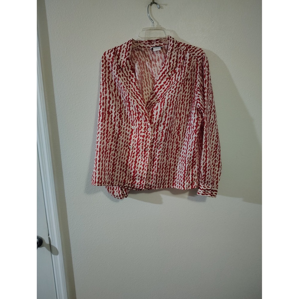 Peppertree Vintage Red White Abstract Print Blouse Long Sleeve Button Up Size 14